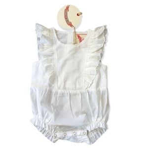 NWT Little Wings by Paper Wings White Ruffled Romper 6M